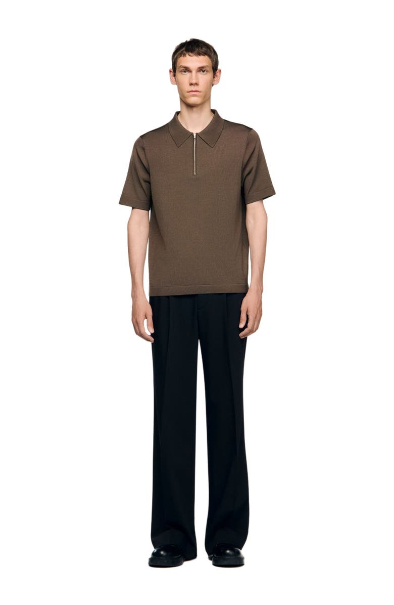 SANDRO Knitted polo with zip collar, Alternate, color, Caramel