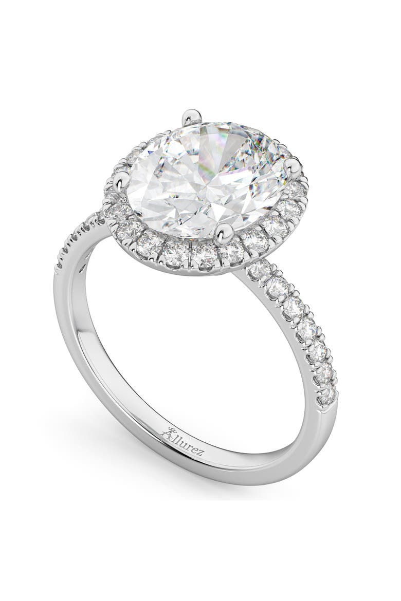 Oval Cut Halo Lab Diamond Engagement Ring 14K, Alternate, color, 3.51ct/White Gold