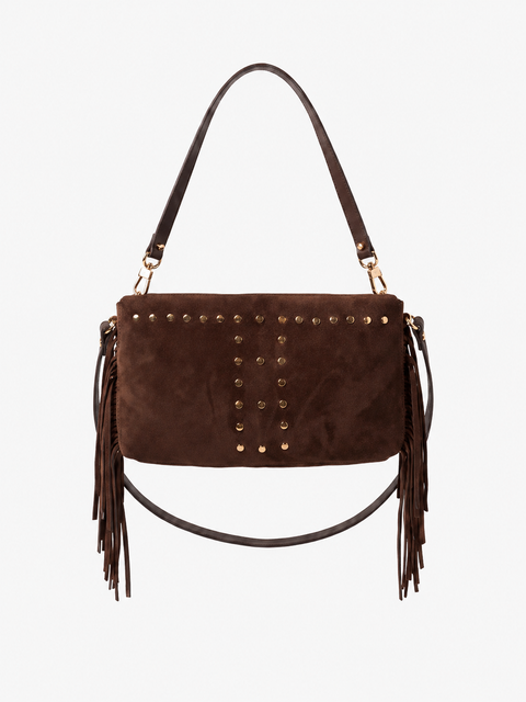 Mia Studded Suede Leather Fringe Shoulder & Crossbody Bag