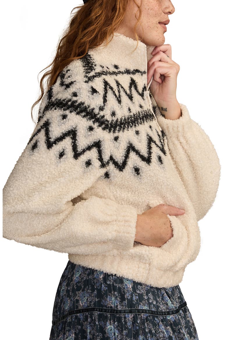 High Pile Half Zip Top, Alternate, color, BLACK CREAM MULTI