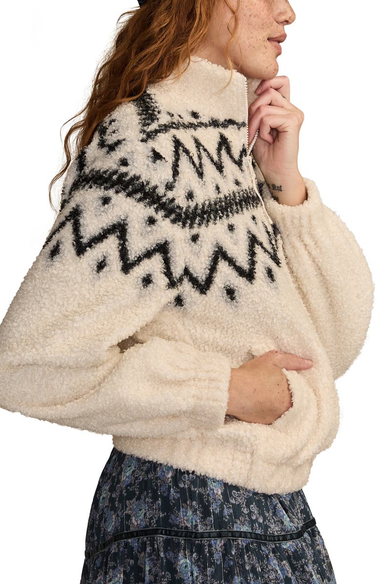 Lucky Brand High Pile Half Zip Top, Alternate, color, Black Cream Multi