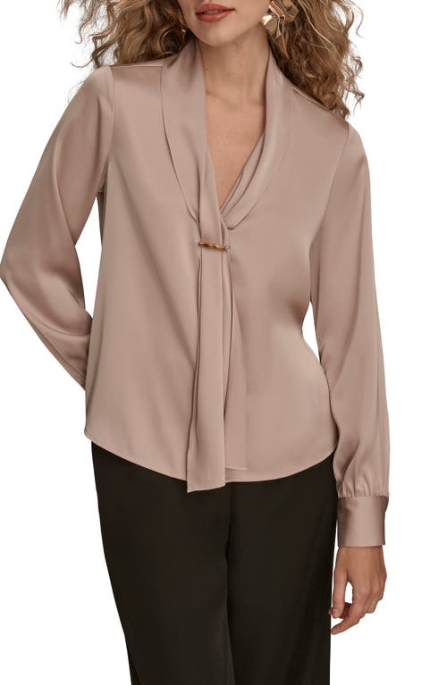 Donna Karan New York Tie Neck Satin Shirt In Brown