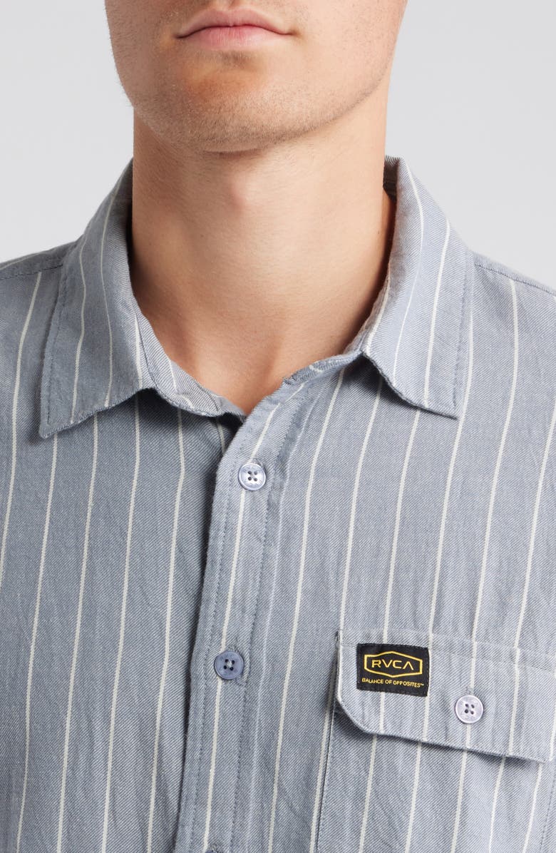 RVCA Dayshift Stripe II Short Sleeve Button-Up Shirt, Alternate, color, Chambray