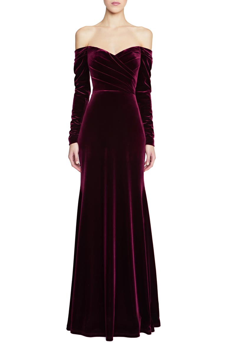 Theia Anita Off the Shoulder Long Sleeve Gown, Main, color, 