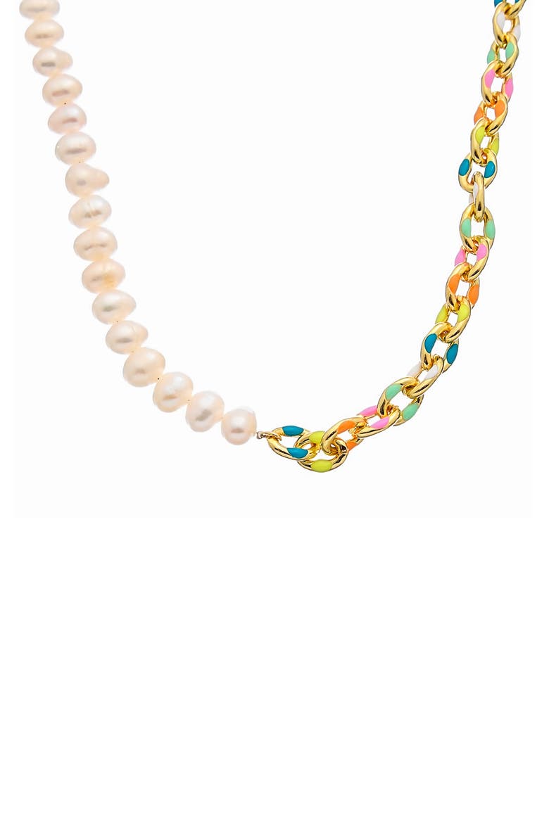 Faux Pearl Mix Chain Necklace, Main, color, YELLOW