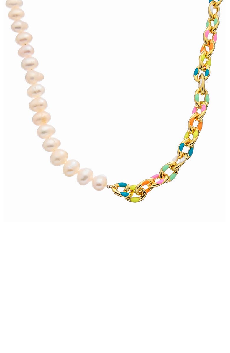 Juvell Faux Pearl Mix Chain Necklace, Main, color, Yellow