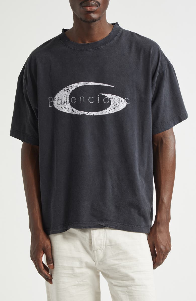 Balenciaga Loop Sports Icon Distressed Boxy Logo Graphic T-Shirt, Main, color,