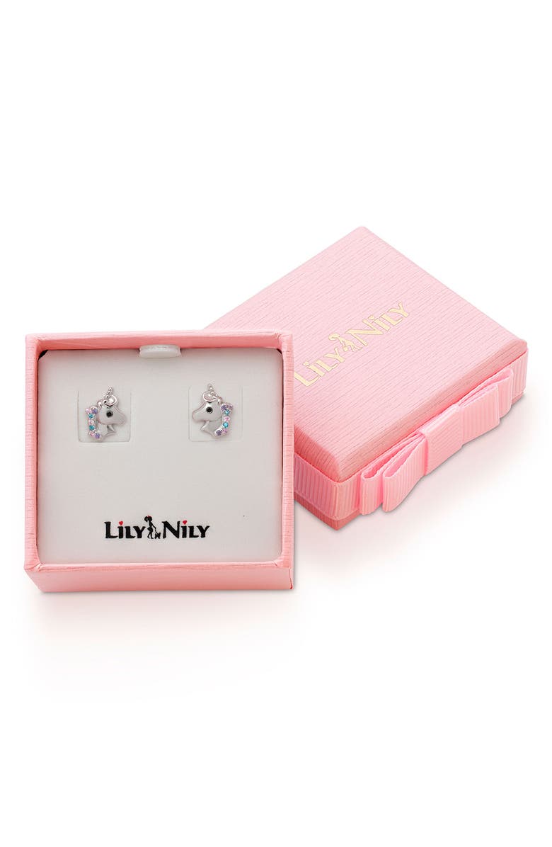 Lily Nily Kids' Cubic Zirconia Unicorn Stud Earrings, Alternate, color, Silver