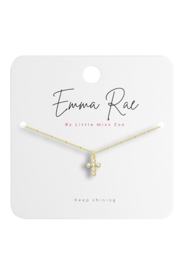 Round Cubic Zirconia Mini Cross Pendant Necklace, Alternate, color, Metalic Gold