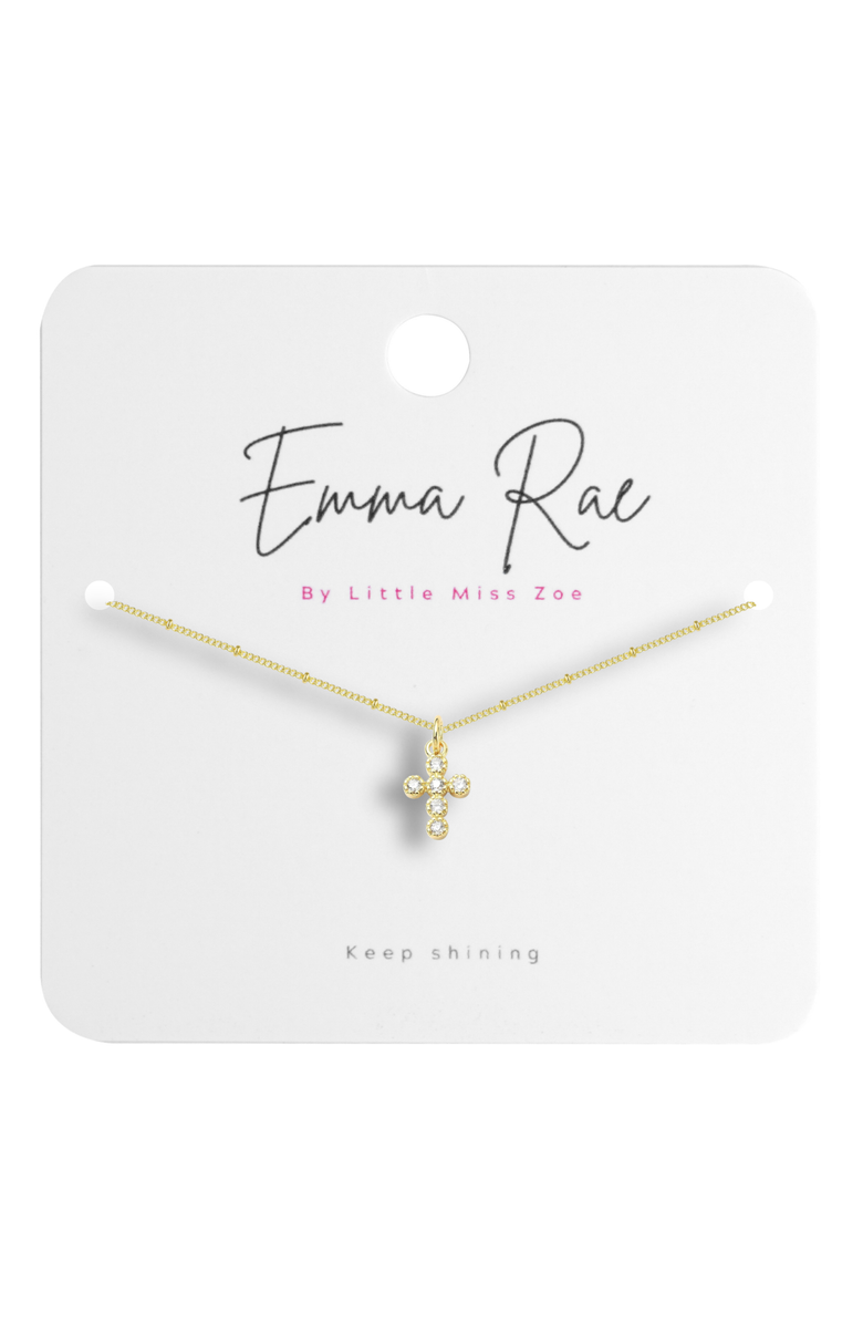 Emma Rae Round Cubic Zirconia Mini Cross Pendant Necklace, Alternate, color, Metalic Gold