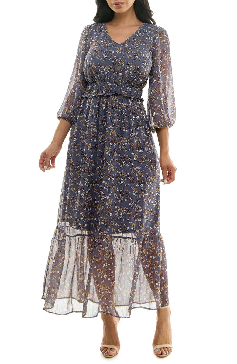 Nina Leonard Floral V-Neck Maxi Dress, Main, color, 