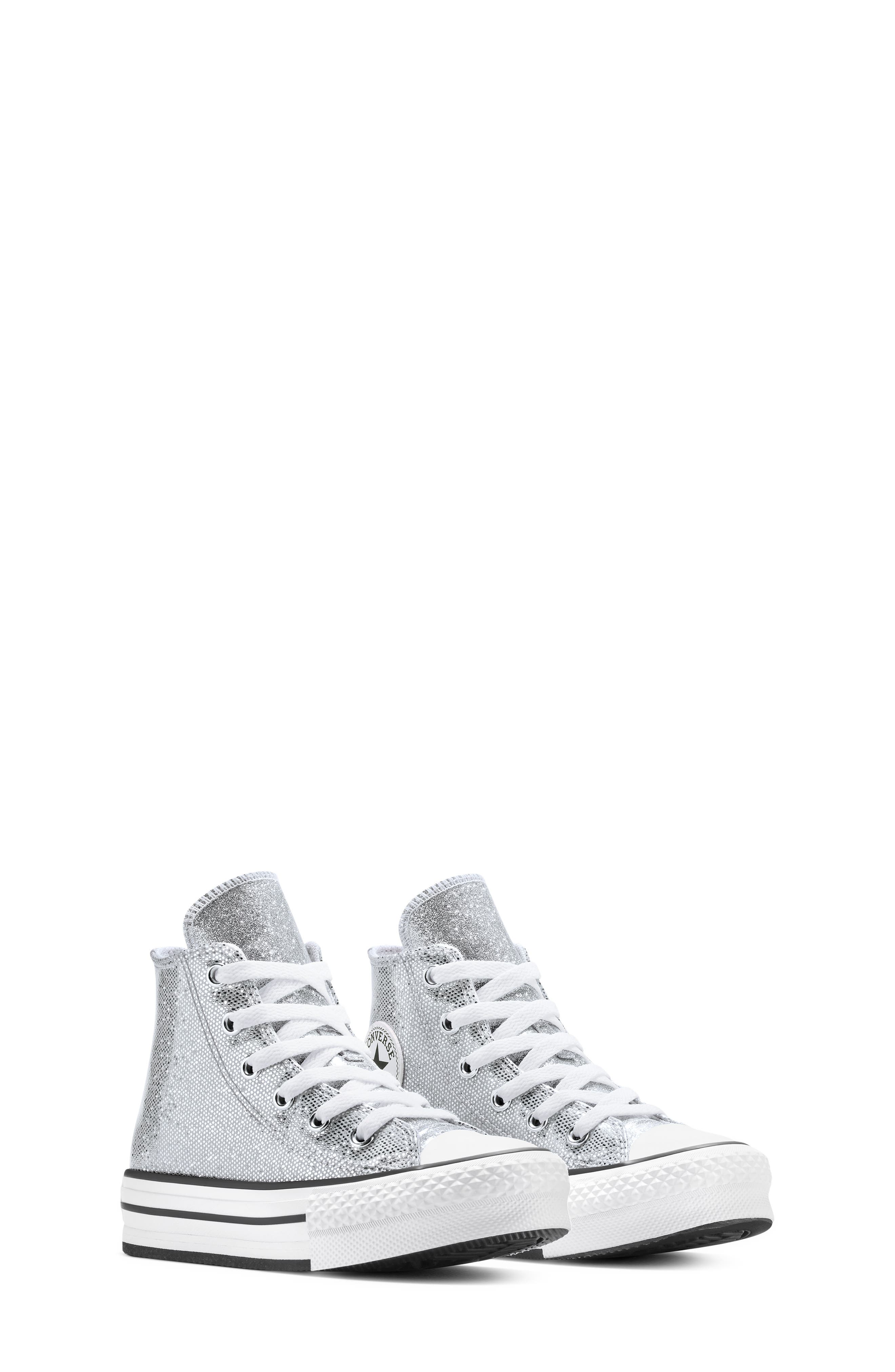 Converse Kids' Chuck Taylor All Star Lift Disco High Top Platform Sneaker, Main, color, Silver/ White/ Barely Grey