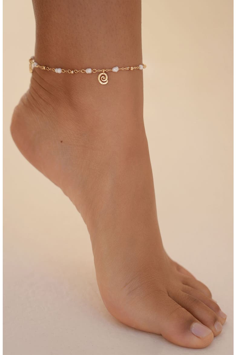 Aura Swirl Pendant Freshwater Pearl Anklet, Alternate, color, GOLD