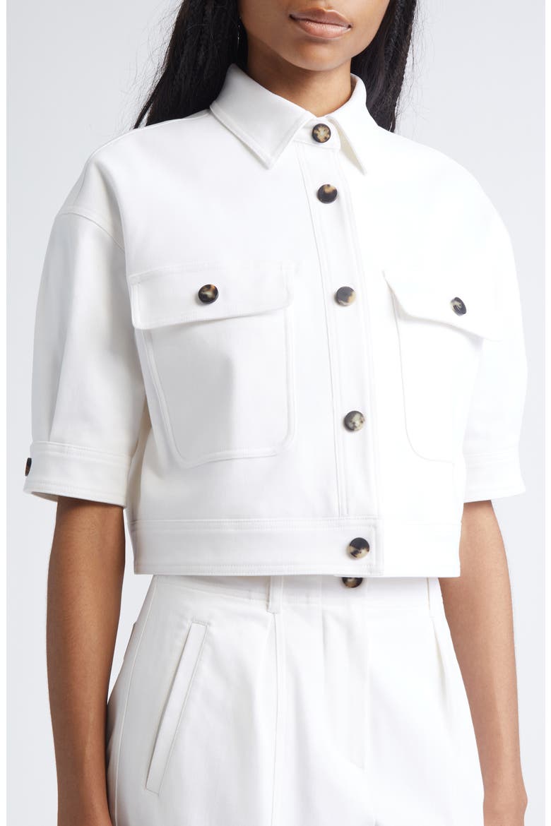 Ottano Crop Short Sleeve Cotton Stretch Twill Jacket, Alternate, color, OPTICAL WHITE