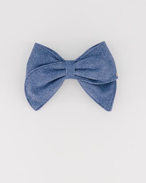 Denim leather bow barette