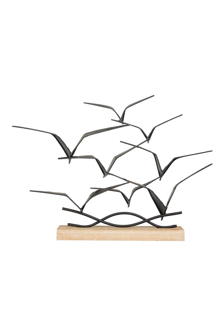 Black Metal Coastal Bird Sculpture, Alternate, color, BLACK
