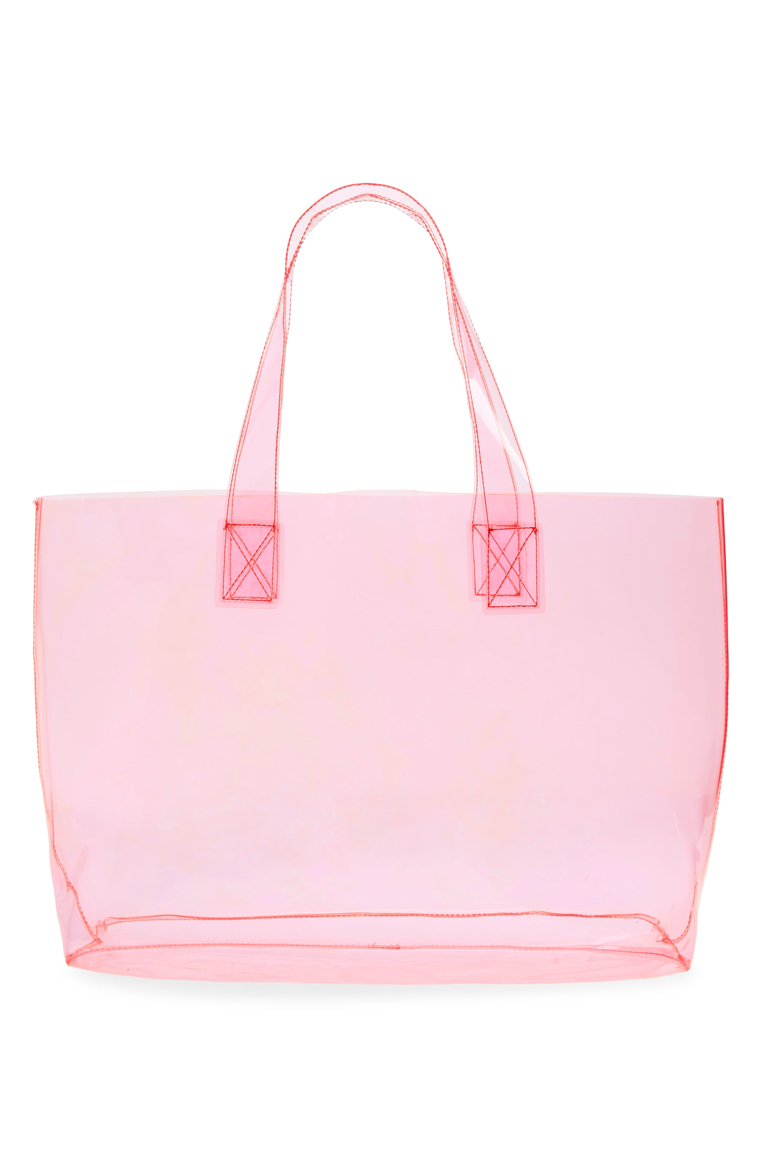 Large Clear Carryall Tote, Alternate, color, NEON PINK