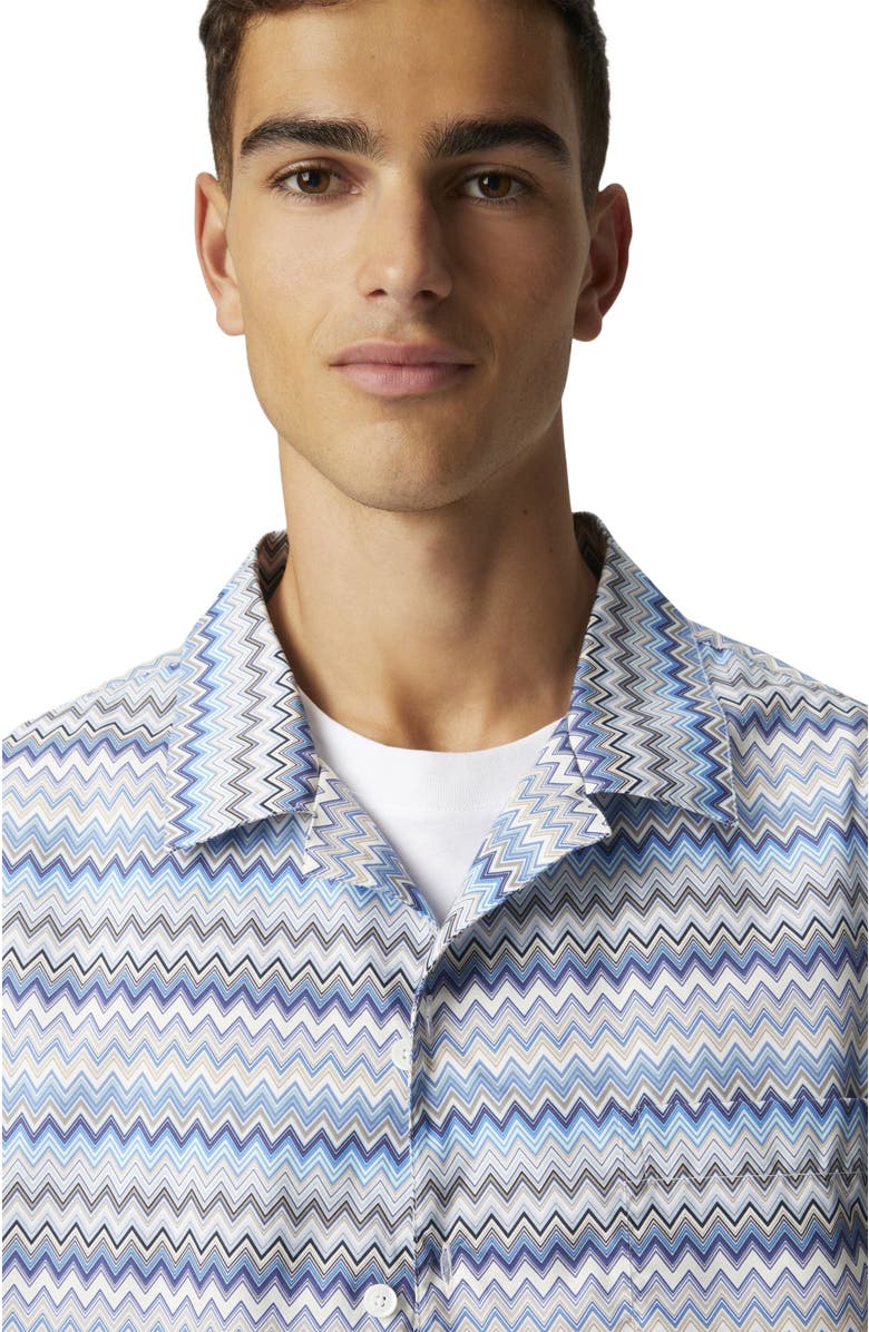 Missoni Zig Zag Cotton Poplin Bowling Shirt With Breast Pocket, Alternate, color, Blue & Grey