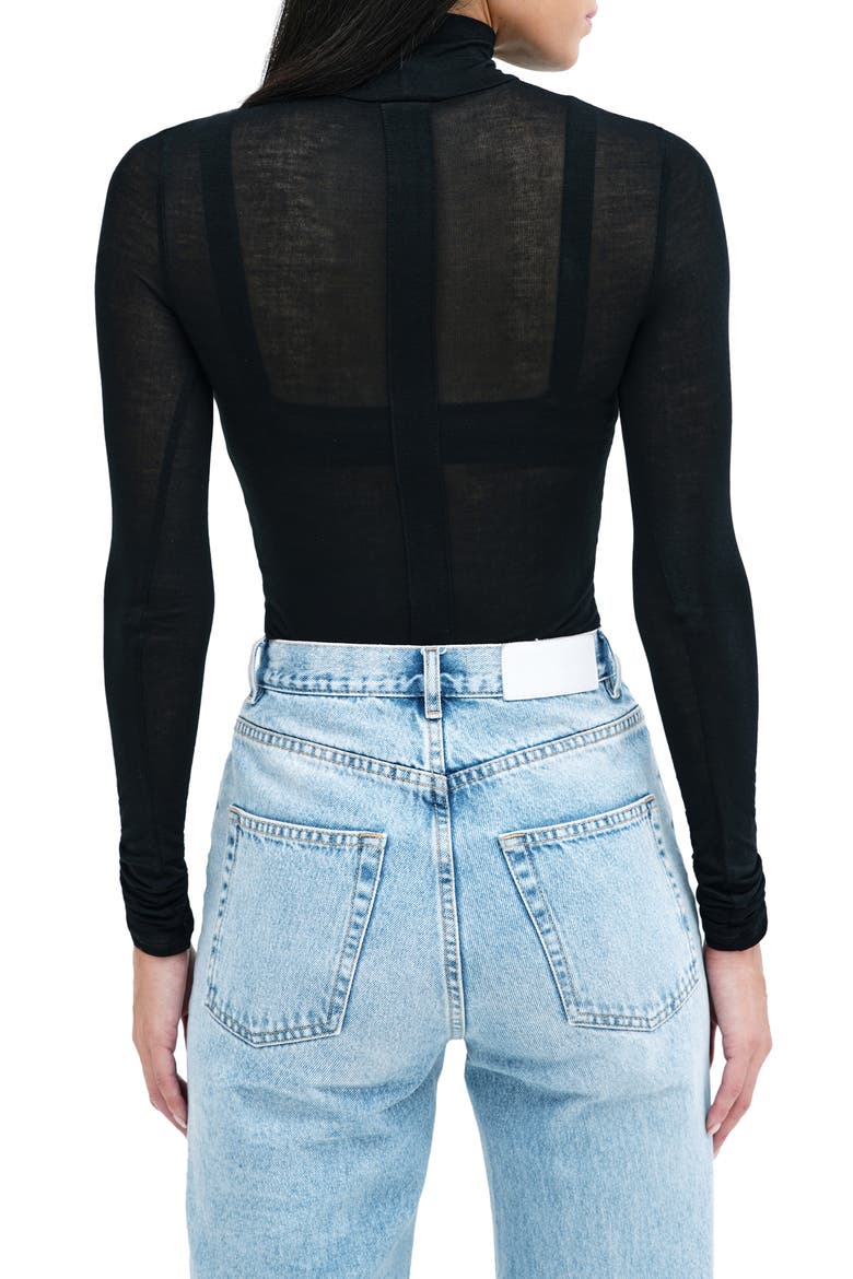 Amsterdam Sheer Jersey Turtleneck Top, Alternate, color, BLACK