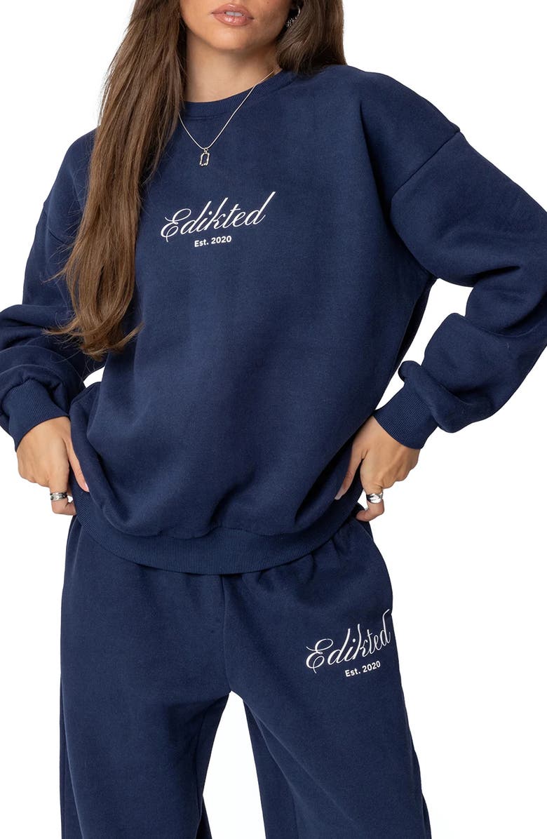 EDIKTED Logo Sweatshirt, Main, color, Navy