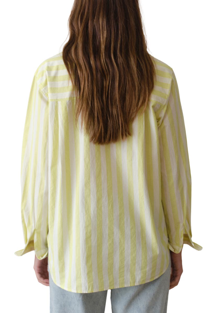 Marine Layer Jane California Relaxed Stripe Cotton Poplin Button-Up Shirt, Alternate, color, Lime Stripe