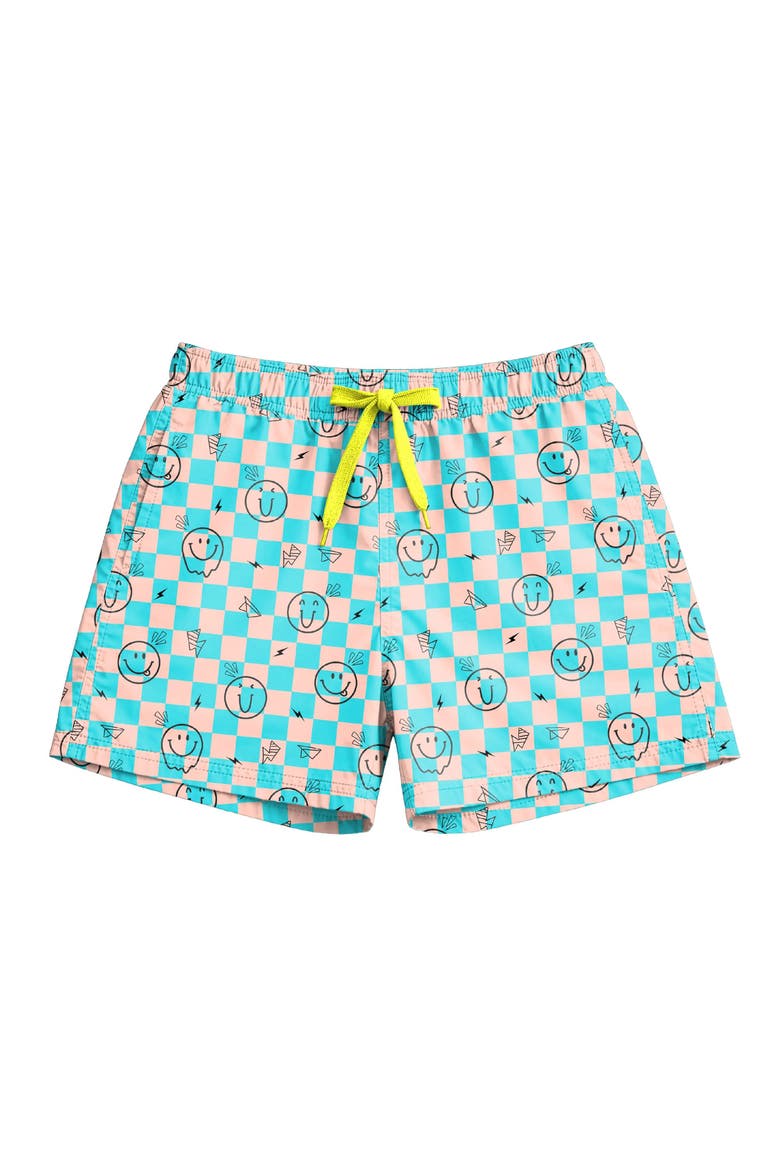 Boys Retro Smiley Print Board Shorts, Main, color, Multicolor