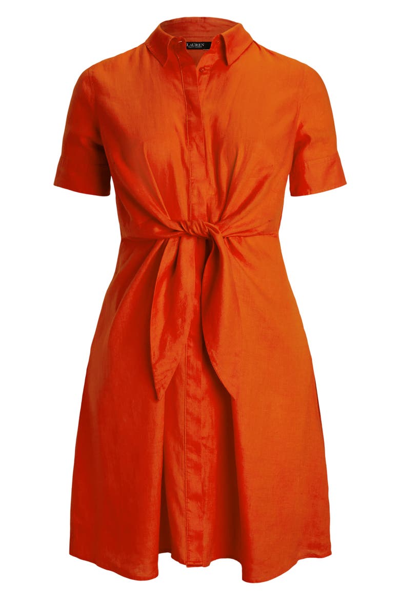 Front Tie Linen Shirtdress, Alternate, color, ORANGE LILY