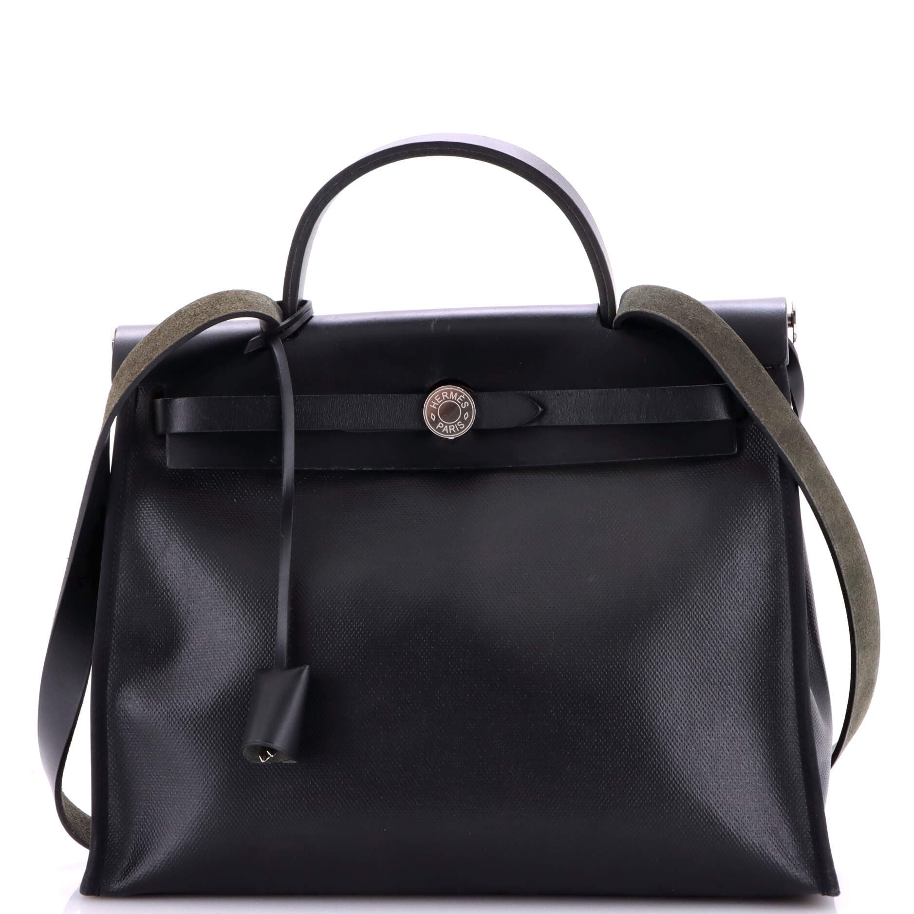 Pre-Owned Hermes Herbag Zip Berline Vache Canvas and Leather 31, Main, color, Noir