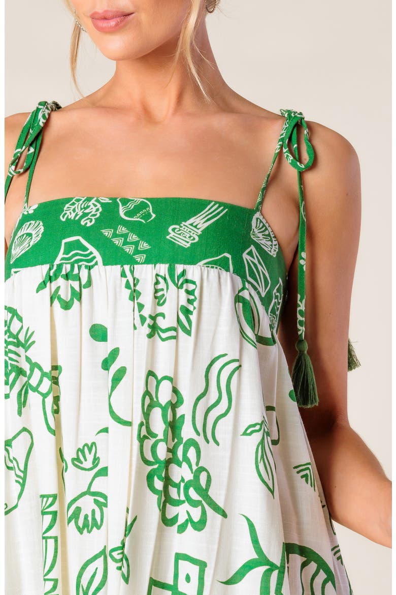 Shoulder Tie Print Maxi Dress, Alternate, color, IVORY GREEN