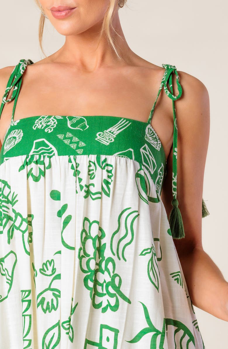 FLYING TOMATO Shoulder Tie Print Maxi Dress, Alternate, color, Ivory Green