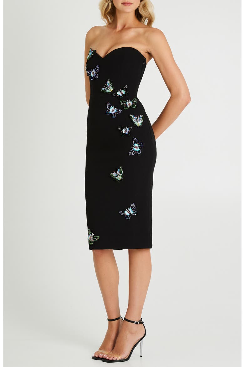 Hailey Sequin Butterfly Strapless Cocktail Dress, Alternate, color, BLACK