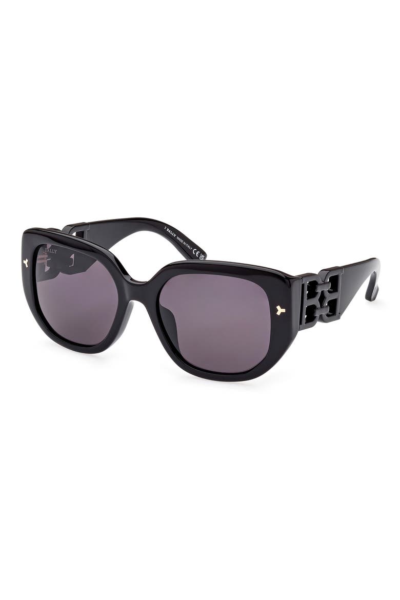 56mm Square Sunglasses, Alternate, color, SHINY BLACK / SMOKE