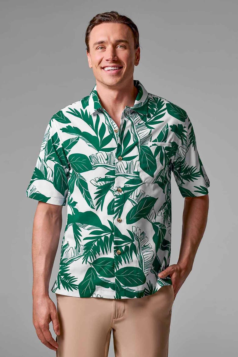 Men's Safari Camp Camp Shirt, UPF 50+ Sun Protection, Alternate, color, Eden Green Palm Paradise