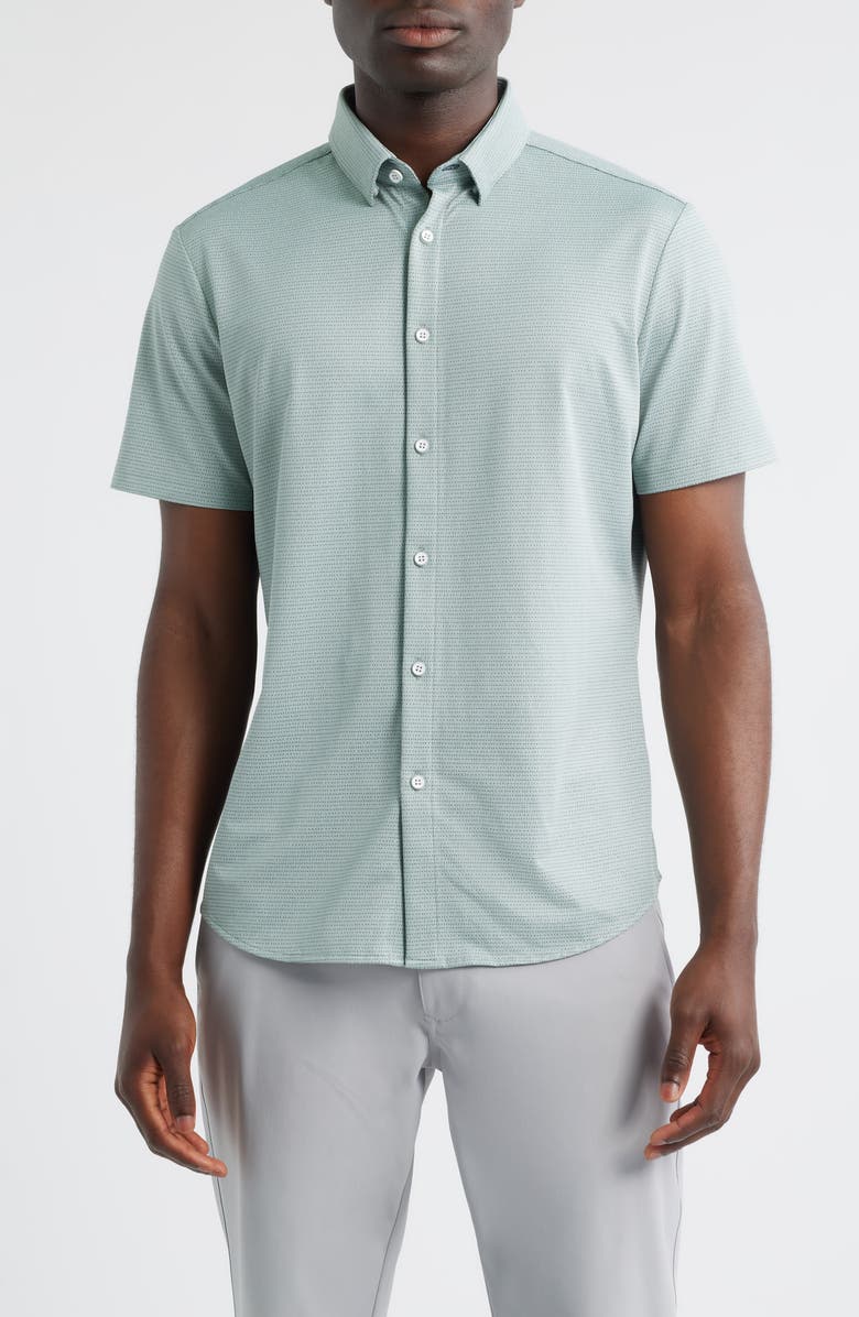 Mizzen+Main Halyard Trim Fit Microprint Short Sleeve Performance Button-Up Shirt, Main, color, 
