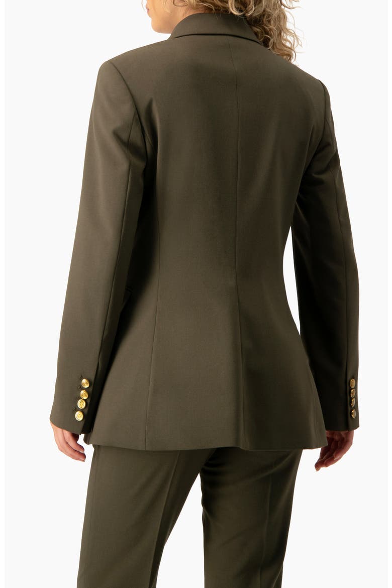 Power Double-Breasted Long-Sleeve Tailored Blazer, Alternate, color, Olive Green