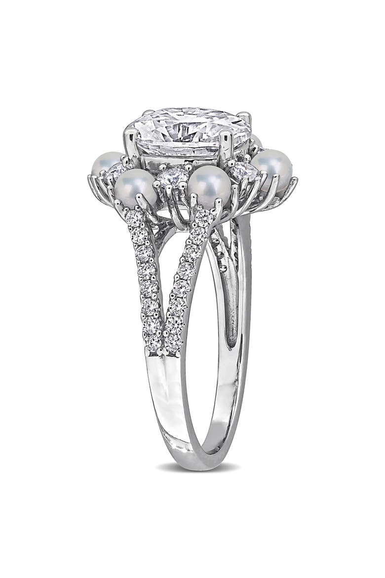 Cultured Freshwater Pearl and Cubic Zirconia Statement Ring, Alternate, color, WHITE GOLD