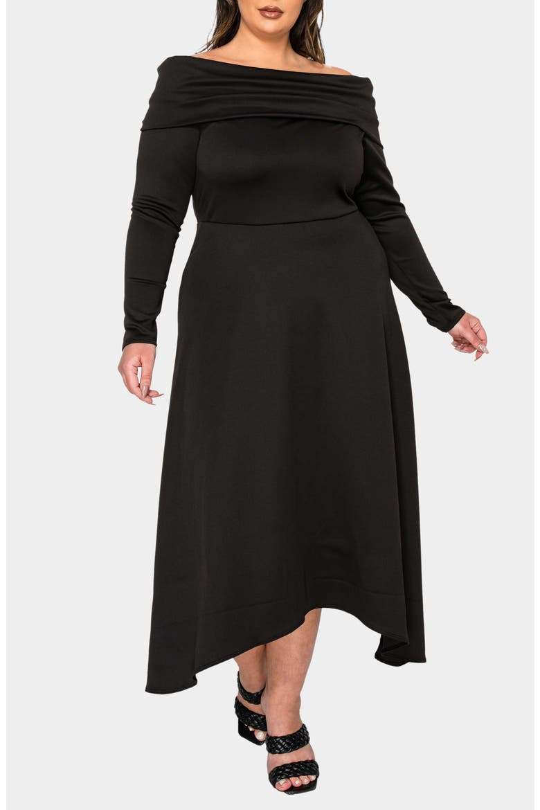 Lyra Off the Shoulder Long Sleeve Maxi Dress, Alternate, color, BLACK