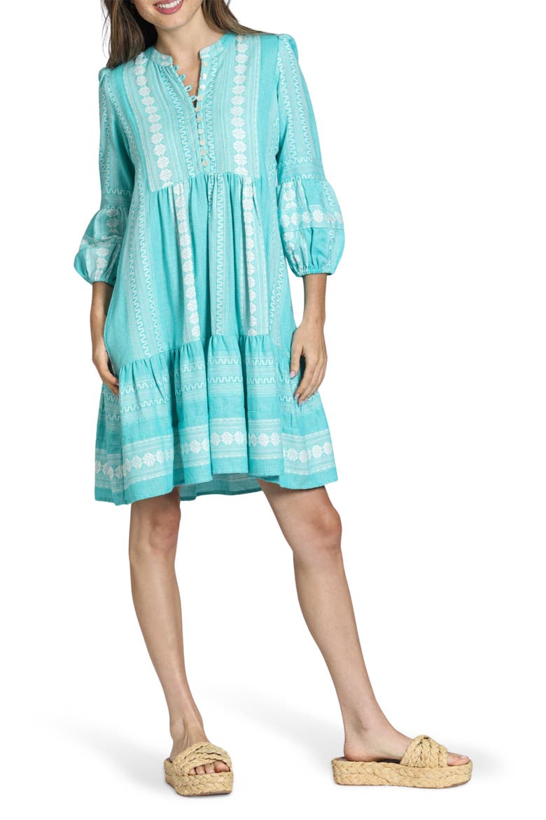 Stripe Tiered Cotton Dress, Main, color, TURQUOISE MULTI