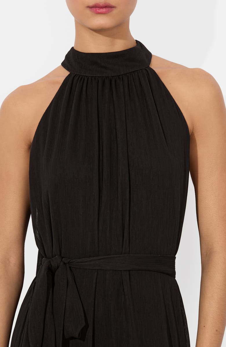 Alice + Olivia Jovie Tie Waist Sleeveless Cape Maxi Dress, Alternate, color, Black