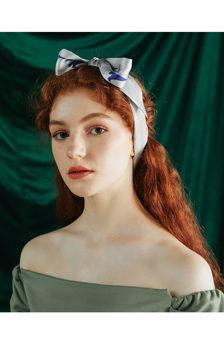 Lost Pattern "Datura" Silk Skinny Scarf, Alternate, color, Silver Grey