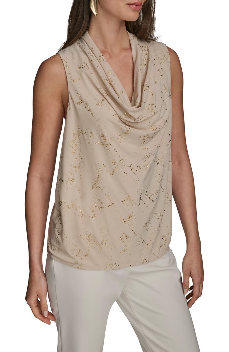 Donna Karan New York Metallic Cowl Neck Sleeveless Top, Main, color, Sand