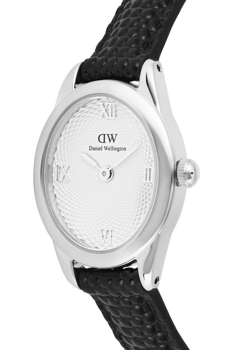 Ophelia Mini Leather Strap Watch, 22mm x 25.5mm, Alternate, color, SILVER-TONE/ BLACK