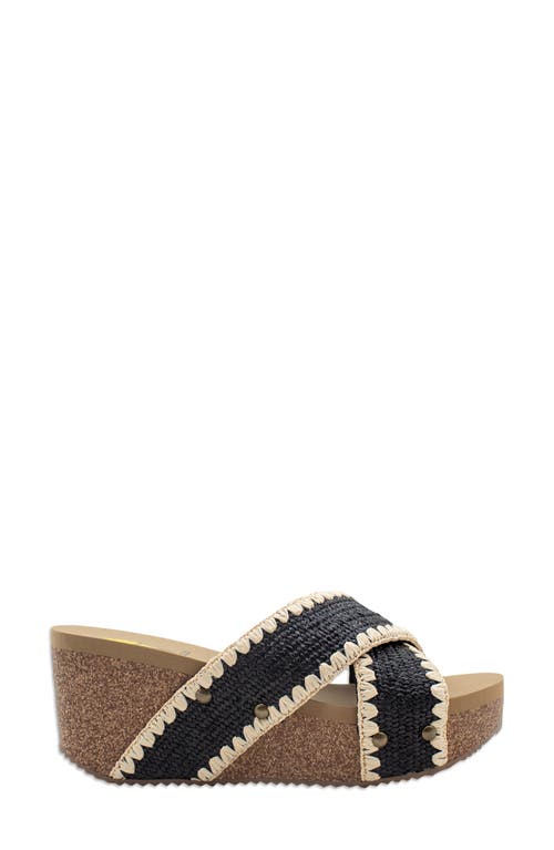 Volatile Antigua Platform Wedge Slide Sandal In Black Raffia