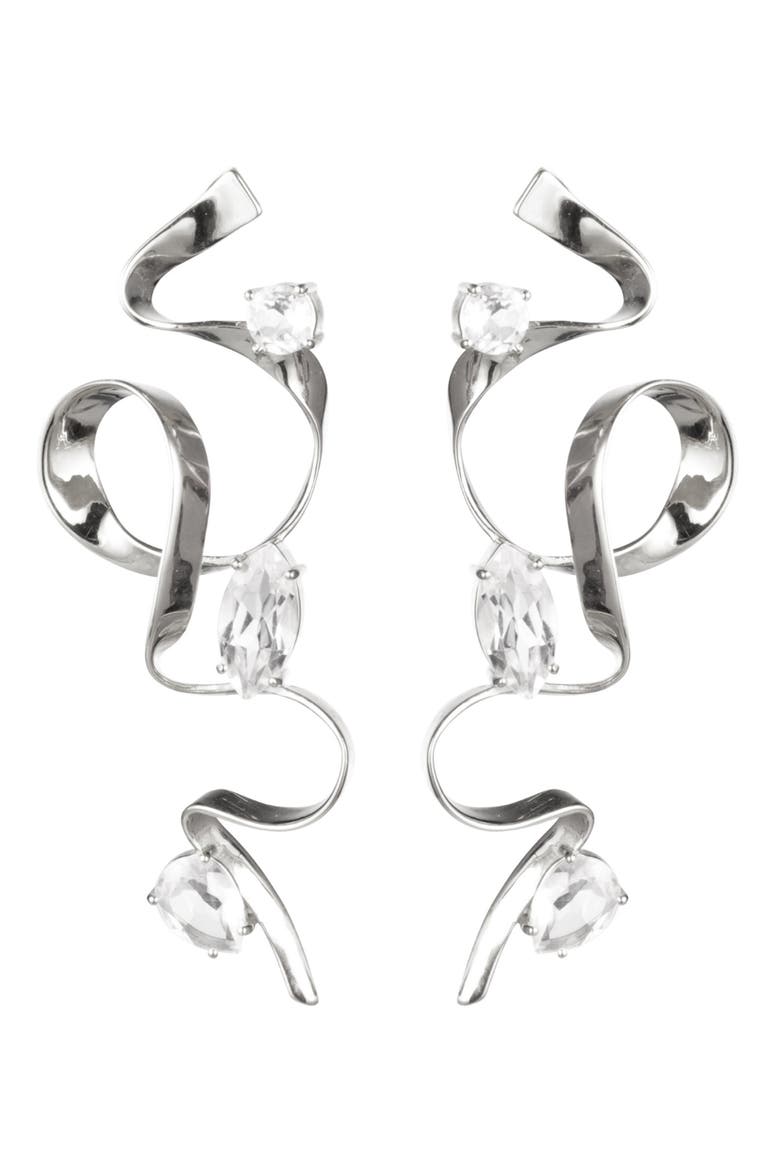 Crystal Ribbon Drop Earrings, Main, color, STERLING SILVER