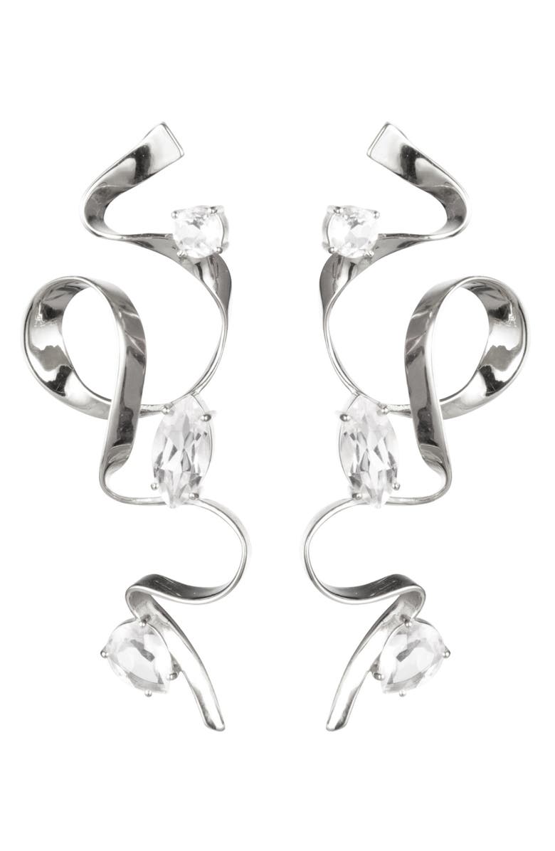 Sterling King Crystal Ribbon Drop Earrings, Main, color, Sterling Silver