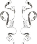 Sterling King Crystal Ribbon Drop Earrings
