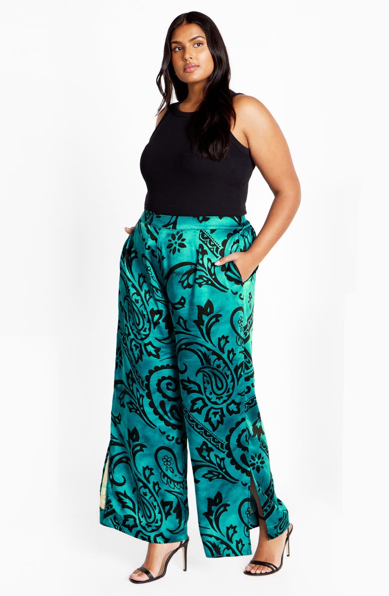 City Chic Belen Print Pull-On Pants, Alternate, color, Green Print