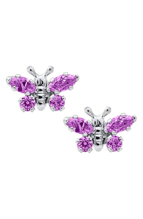 Butterfly Birthstone Sterling Silver Earrings (Baby)