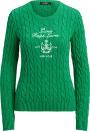 Lauren Ralph Lauren Embroidered Crest Cable Sweater