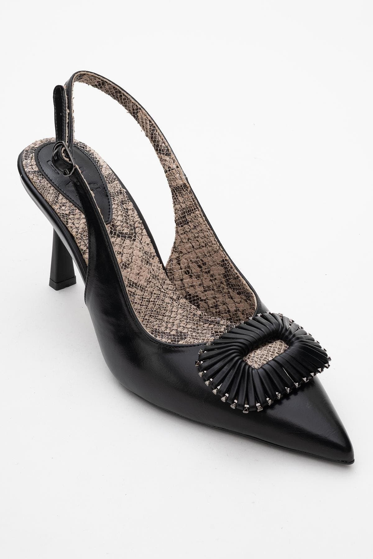 Spera Buckled Pointed Toe Pump, Main, color, Black Pattern